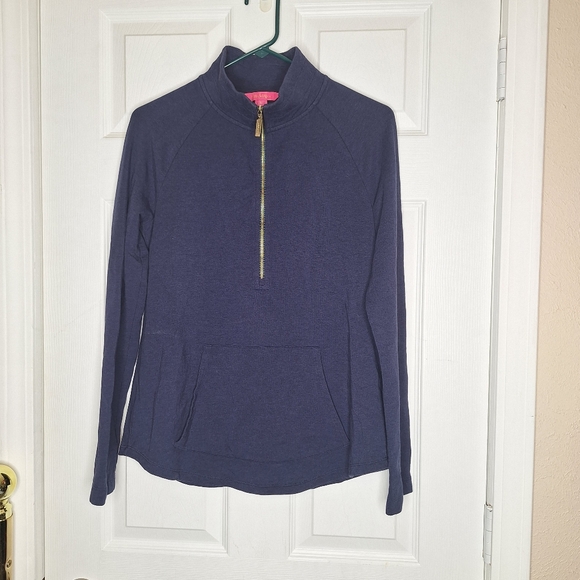 Lilly Pulitzer True Navy Blue Edgewater Popover Half Zip Long Sleeve Top Small - Picture 2 of 7